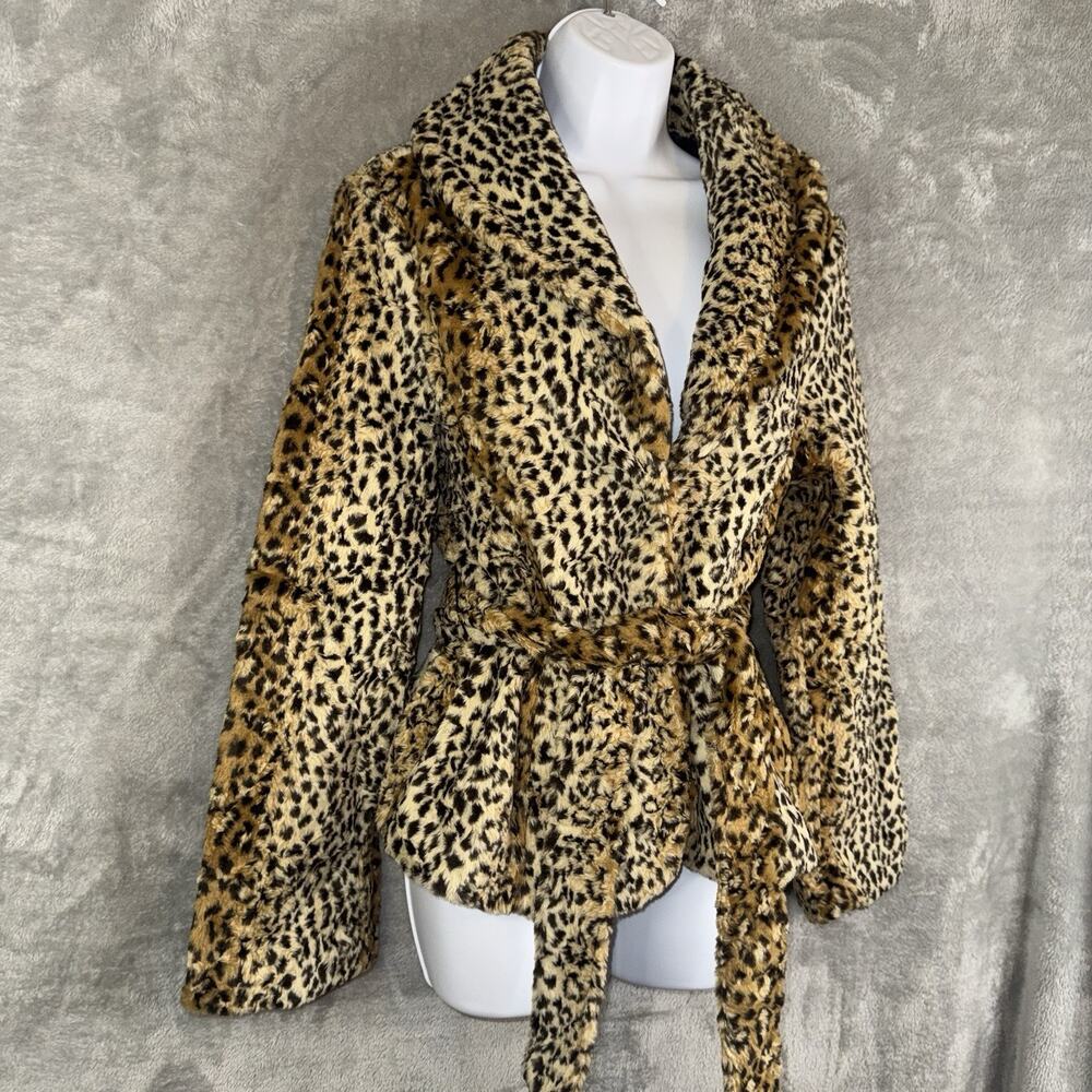 Vintage Y2K 90s Wet Seal Faux Fur Cheetah Leopard Coat SZ L Glam Bratz Deadstock